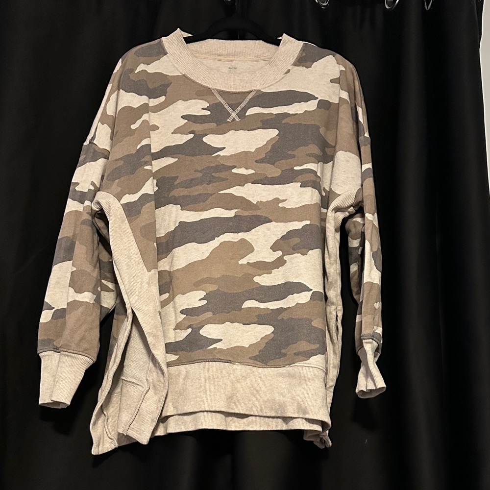 Aerie Camo Crewneck Sweatshirt in Brown and Tan